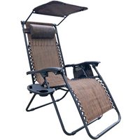 FOLDABLE GARDEN DECHAIR WITH CANOPY 173X52/65X110CM BROWN