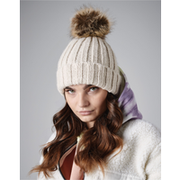 Beechfield Faux Fur Pop Pom Chunky Beanie | Unisex | Removable Pom-Pom | 9 Colours | One Size