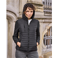 Tee Jays Ladies Hooded Crossover Jacket | Showerproof Puffer | Softshell Panels | Black | S-3XL