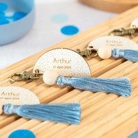 Blaue Schlüsselanhänger mit Quaste personalisiert - 6 Stk. Blaue Schlüsselanhänger mit Quaste personalisiert - 6 Stk.