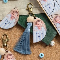 Blaue Schlüsselanhängerg mit Farbdruck und Quaste - 6 Stk. Blaue Schlüsselanhängerg mit Farbdruck und Quaste - 6 Stk.