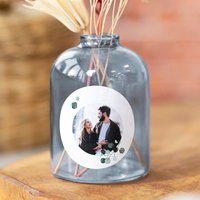 Blaue Mini-Glasvase mit runden Aufkleber - 6 Stk. Blaue Mini-Glasvase mit runden Aufkleber - 6 Stk.