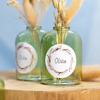 Mini-Glasvase grün mit Aufkleber Rund - 6 Stück Mini-Glasvase grün mit Aufkleber Rund - 6 Stück
