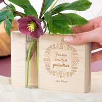 Gravierter Holzblock mit Reagenzglas Vase Gravierter Holzblock mit Reagenzglas Vase