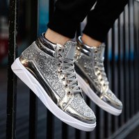 Spring Autumn Shoes High top Sneakers Korean Style Trendy Casual Shoes Nightclub Glossy Trendy Shoes Patent Leather Social Guys 48