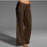 Breathable Linen Blend Wide Leg Pants – High Waisted Drawstring Lounge Pants Plus Friendly Casual & Streetwear
