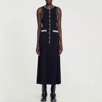 Luxury Beaded Knit Midi Dress – Elegant High Waisted Slit Maxi Dress Subtle Slit & Button Accents