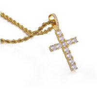 Hot Sale Men's Hip Hop Cross Braided Stainless Steel Gold Plated Rhinestone Necklace