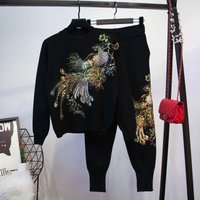 Clothing Large Clothing Peacock Sequins Long Sleeve Fashion Velvet Sports Two Piece Casual Suit Female Autumn