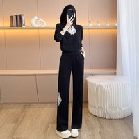 Casual Sportswear Set Frog Button Hoodie Wide Leg Pants Two Piece Outfit Spring Autumn