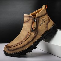 Autumn New Men's Casual Leather Boots High-top Martin Boots Men's Side Zipper Work Boots Cross-border Large Size Handmade Men's Shoes