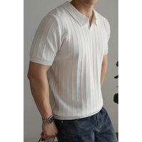 Summer Italian Style Polo Shirt Knitted Striped Breathable Business Casual Lapel Short Sleeve