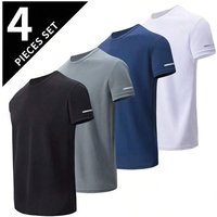 Men's Breathable Quick Dry Casual T-Shirt Short Sleeve Fitness Running Sports Tight Fit Basketball Training Top In White Black