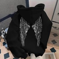 Clothing Trendy Simple Design Wing Print Sweatshirt Casual Loose Sweatshirt Pullover Jacket