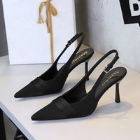 7317 A3 European American Style Banquet Pointed Satin Stiletto High Heels Hollow Back Strap Shallow Mouth