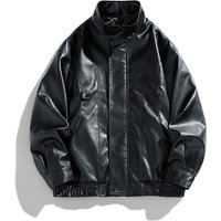 Street Trend Loose For Men, Stylish And High-end Couple Style Black Motorcycle Suit PU Leather Jacket