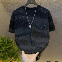 Glitter Gradient Short Sleeve T Shirt Distressed Star Print Crewneck Top Loose Fit Breathable Fabric Summer