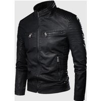 Men's Trendy Leather Jacket Autumn Winter Stand Collar Slim Fit Outerwear For Young Middle Aged Fashion