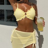 Sexy Bikini Set 3 Piece Tummy Control Push Up Swimsuit Small Chest 