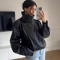 Women's Leather Jacket European Size PU Coat Loose Motorcycle Style Trendy Fashion Autumn Winter Outerwear