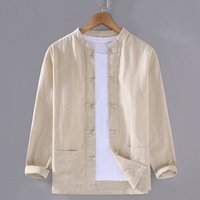 Tang Dynasty Chinese Style Cotton Linen Long Sleeved Chinese Style Button Up Shirt Zen Meditation Tea Suit Tai Chi Suit Han Suit