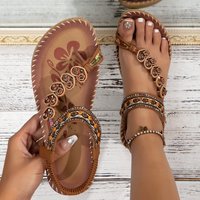 Cross Border Supply Of Bohemian Ethnic Style Women's Shoes Summer Fashion Beach Flat Sandals Beaded Diamond Flip Flops