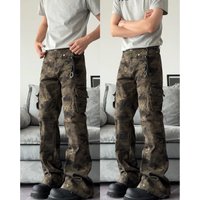 Clothing Retro Camo Cargo Pants & Slim Fit Pocket Military Tactical Jogger Pants Flared Leg