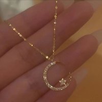 Elegant Star Moon Penant Necklace Women, Shiny An Exquisite Clavicle Chain, Niche Design, Luxurious Gift For