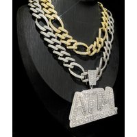 European And American Hip-hop Full-diamond Letter Pendant Cuban Chain Nightclub Party Accessory Men's Necklace Set
