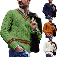 V neck Striped Matching Knitted Sweater Autumn Winter Fashion Clothing