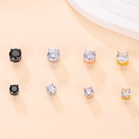 6mm 8mm Copper Inlaid Zircon Magnet Clip Men Without Ear Holes Stud Earrings Unisex