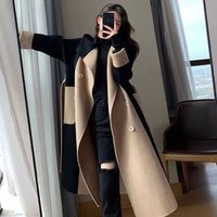 Clothing Winter loose large matching temperament Hepburn style slim woolen coat long belt coat