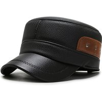 Middle aged Elderly PU Old Man Ear Protection Warm Flat top Lei Feng Cotton Hat Baseball Cap
