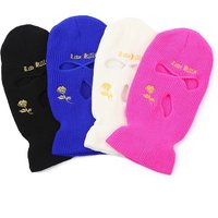 Autumn And Winter Three Hole Knitted Hat Knit Beanie With Rose Embroidery - Warm Winter And Fall Hat For Skiing, Cycling, And Outdoor Activities
