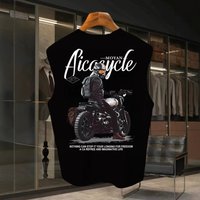 Printed Motorcycle Sleeveless Vest Trendy Breathable Summer T Shirt Heavyweight Unique One Piece White Polyester