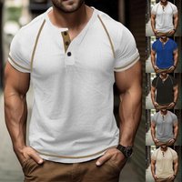 Large Round Neck Buckle Summer Solid Oversized Waffle Casual Henry T