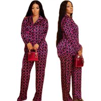 F091 Circle Digital Printing Fashion Casual Two Piece Set