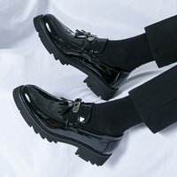 Business Casual Pointed Toe Platform Patent Leather Shoes Brock Carved