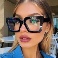 Large Square Frame Fashionable Trendy Anti Light Non Prescription Glasses Retro Casual Face Slimming