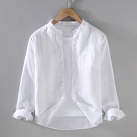 Pure Linen Shirt Standing Collar Linen Clothing Chinese Style Retro Casual Thin Top Spring Autumn Long Sleeved Shirt