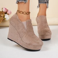 Suede Wedge Heel Slip On Platform Shoes European American Style