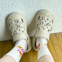 Croc shoes women's 2024 summer new thick-soled anti-slip Baotou drag diamond diy outer wear casual beach EVA slippers