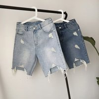 Clothing Style Slim Fit Ripped Denim Shorts Summer Thin Casual Trendy Brand Five Point Breeches