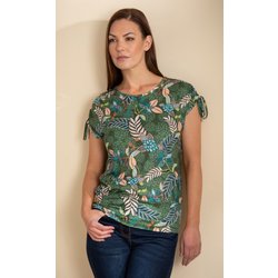 Botanical Printed Tie Sleeve Top - Olive - S