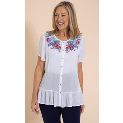 Anna Rose Embellished Embroidered Blouse - White - 10