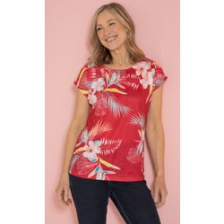Anna Rose Embellished Garden Print Top - Red Multi - S