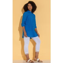 Embroidered Eyelet Cotton Shirt - Persian/Blue - 20