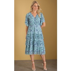 Floral Print Wrap Mesh Dress - Mint - 18