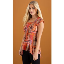 Pleated Palm Tree Print Top - Orange - S