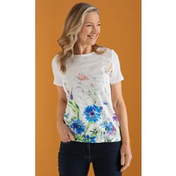 Anna Rose Shimmer Garden Print Top - White/Green/Multi - M
